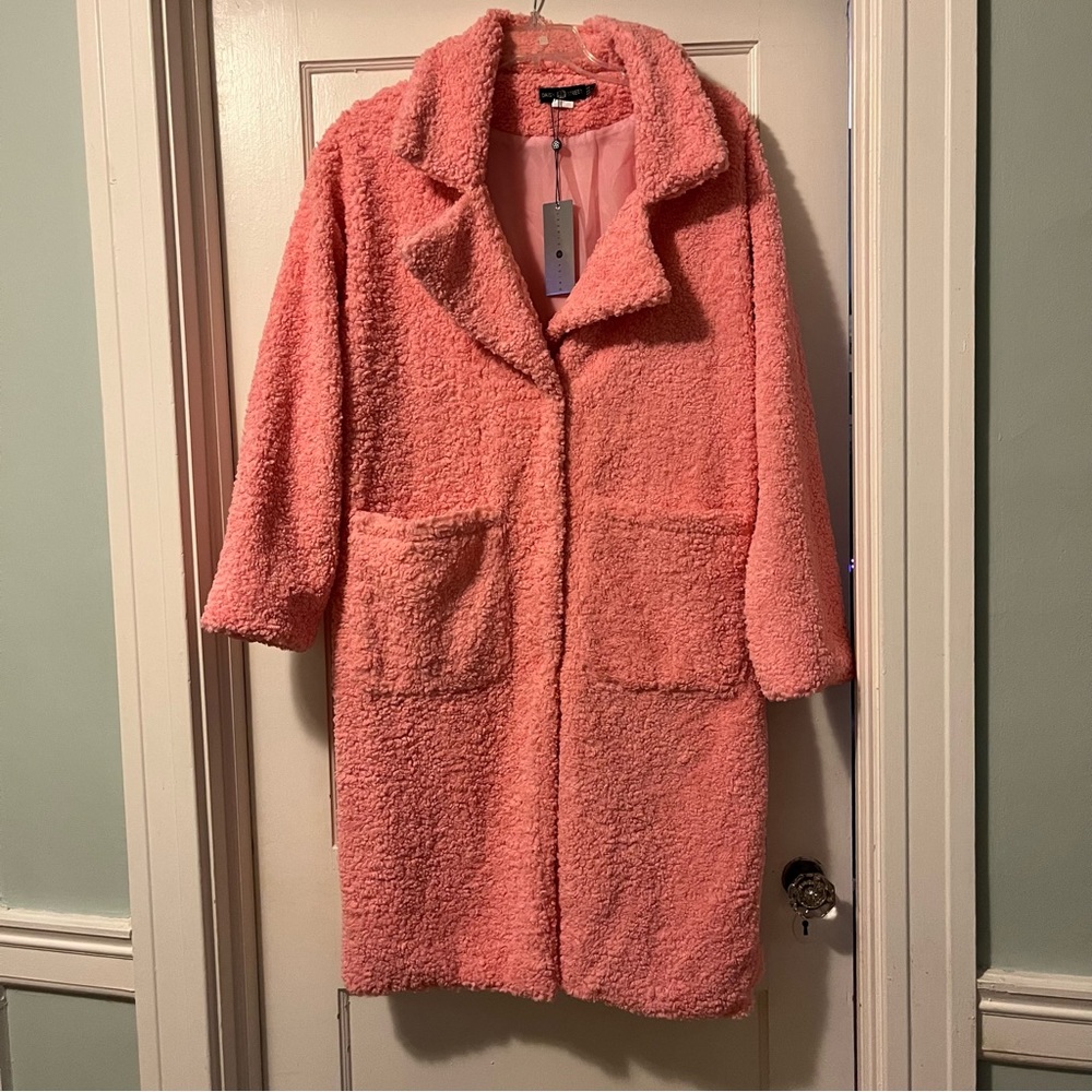 NWT ASOS Daisy Street Oversized Longline Coat Pink Teddy Fleece Size US 8